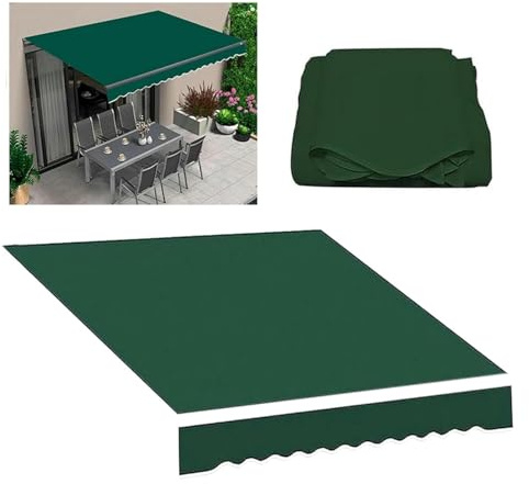 Tessuto di ricambio per tenda da sole, impermeabile, resistente ai raggi UV, per balconi, cortili e negozi, tenda parasole retrattile in tela (verde, 3 m)