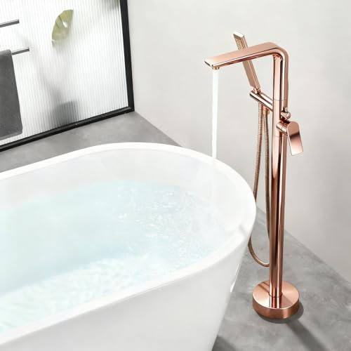 Freistehende Badewanne Armatur Roségold 2 Wasserauslass Wannenarmatur mit Brause Einhebelmischer Dusche G1/2