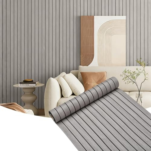 MOFXWHE Träfanér paneler självhäftande, 3D-väggpaneler självhäftande 300x40 cm, akustiska paneler, väggpaneler, träutseende, väggdekoration, PVC väggklistermärke, paneler för vardagsrum, kök, kontor