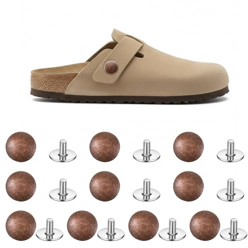 10 Sets Replacement Rivets for Suede Cork Clog Potato Shoes, Replace Boston Clogs Shoe Button Rivet Kit Replacement Parts Compatible for Footbed Clog Shoes Strap
