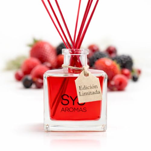 Ambientador Mikado SYS Aromas 200 ml Frutos Rojos Edición Limitada XXL | Difusor con Varillas Especiales Color Rojo | Aroma Dulce y Afrutado | Intensidad Media/Alta | Larga Duración para Hogar