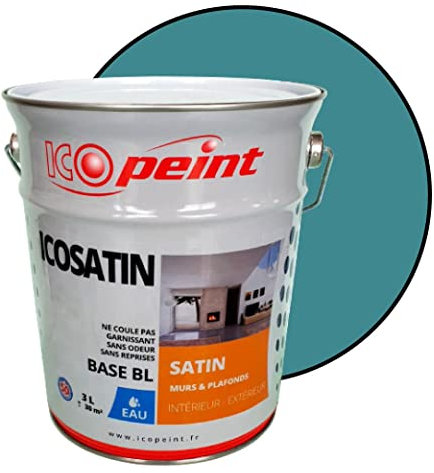 Peinture Acrylique Satin Lessivable 3L - ICOSATIN RAL 5018 Bleu turquoise
