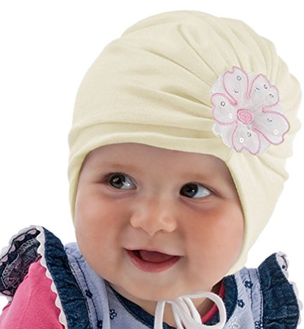 Babymütze Kindermütze für Mädchen creme mit Blume Gr. 50 Modell 1694