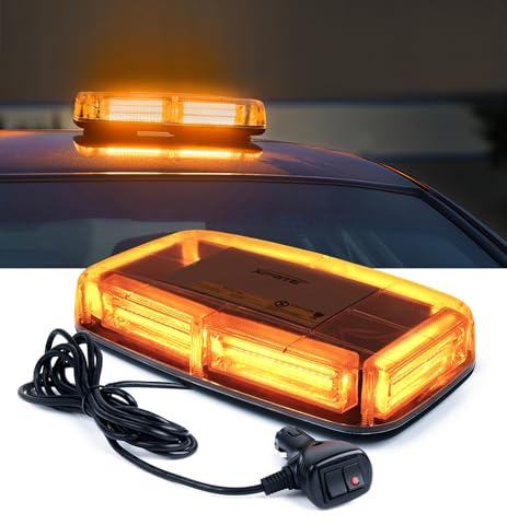 Xprite COB LED Amber Rooftop Strobe Beacon Lights w/Magnetic Base 19 Flashing Pattern, Safety Warning Caution Light for Emergency Construction Vehicles Snowplow Trucks Postal Mail Cars