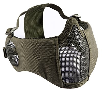 OneTigris Airsoft Faltbare halbe Maske Mesh Gesichtsmaske mit Gehörschutz