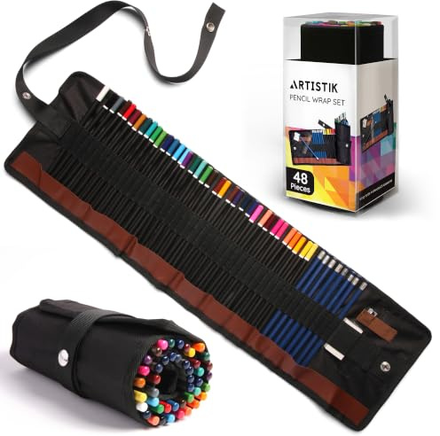 ARTISTIK Coloring Pencils Wrap Set with Vivid Colors – 47-Piece Artist Grade Drawing & Sketching Colored Pencil Set – 3.5mm Colored Pencils for Adults Coloring Books