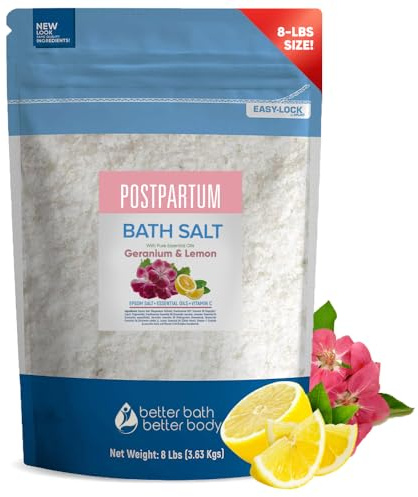 Postpartum Sitz Bath Soak 128 Ounces (8 Lbs) Bulk Bag Postpartum Care for New Moms Bath Salt with Essential Oils in Easy Press Lock BPA Free Pouch Made with Natural Ingredients Made in USA