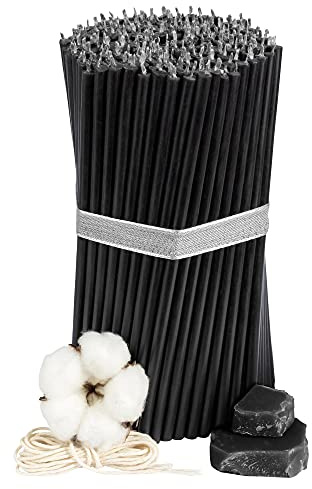Diveevo Kirchliche Bienenwachskerzen №80-200 Stk. I hochwertige & geweihte Ritualkerzen L-18,5 cm Ø-6,1 mm I 60 Min Brenndauer in schwarz I 1 kg dünne Kerzen tropf- und rauchfrei