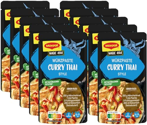 MAGGI Magic Asia Würzpaste für Curry Thai Style, 10er Pack (10 x 65g) | Pastöse Würzmischung/Fix zur Zubereitung eines leckeren asiatisches Currys