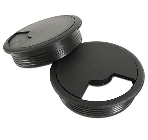 2X Black Desk Grommets - 80mm Cable Tidy Discs for Office/School Desks and Media Units