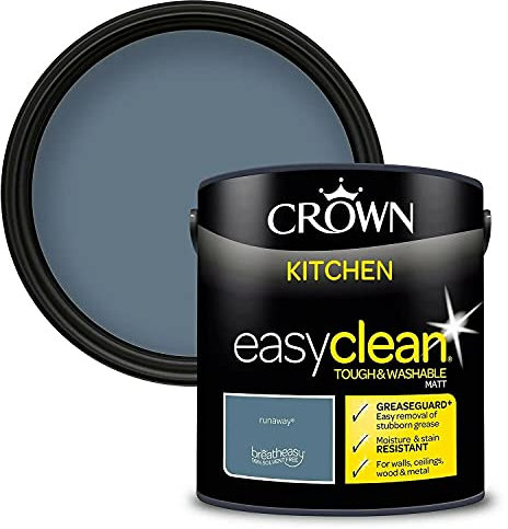 2.5L CROWN Easyclean Kitchen MATT Emulsion Multi Surface Paint With GREASEGUARD+ That can be Used on Walls, Ceilings, Wood and Metal. Stain & Scrub Resistant Formula – Runaway