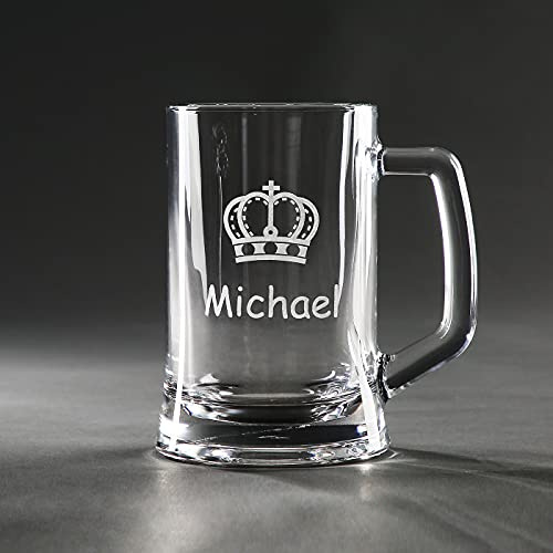 Bierkrug aus Glas mit Henkel und Gravur | personalisierbar mit Name und Motiv | verschiedene Größen (0,5 Liter (500 ml))