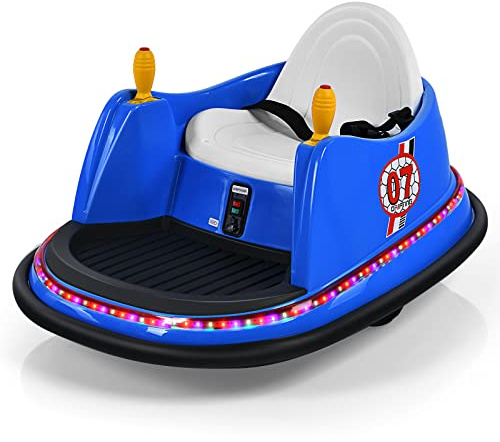 Goblus Elektrisk 6 V-elbil för barn med 2,4 GHz-fjärrkontroll, barnfordon som kan rotera 360 grader, med LED-ljusbälte, startknapp, säkerhetsbälte, musik, tuta, för barn från 2–5 år, max. 2 km/h (blå)