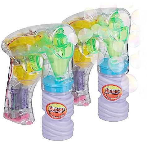 Relaxdays LED Seifenblasenpistole, 2er Set, Seifenblasenmaschine Kinder, elektrisch, mit Seifenlauge, bunt