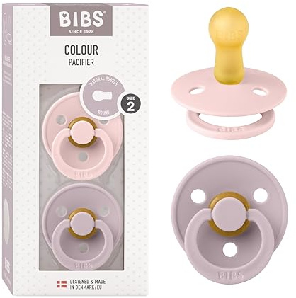 BIBS Colour Schnuller 2er-Pack, BPA-frei, Kirschform Nippel. Naturkautschuk / Latex, Hergestellt in Dänemark. 6-18 Monate (2er Pack), Blossom / Dusky Lilac