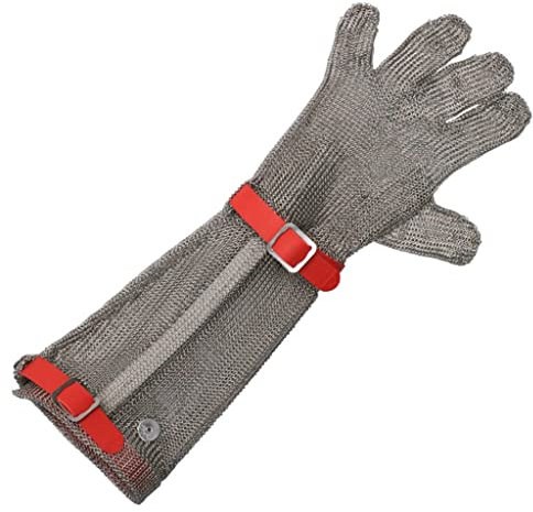 BCPPO Kettenhandschuh Schnittfeste Metallhandschuhe, Sicherheitsarbeitshandschuhe for Metzger, Armschutzhandschuhe mit Kunststoffhandschlaufen (Color : Arm Length 15cm, Size : 1PCS/M)