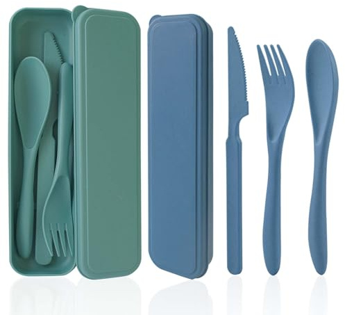 Cuayaes Camping Cutlery Set for 2, Reusable Plastic Travel Cutlery Set | Portable Plastic Cutlery Knife Fork Spoon Set, for Lunch Box Picnic Work School or Daily Use