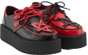 Killstar Hexellent Creepers Gothic Pentagram Mismatch Platform Punk - US 6 Black/Red