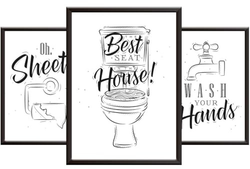 Hey Chimp Set di 3 Stampe Artistiche da Parete per Bagno - Divertenti Poster per Bagno o Ospiti, Oh Sheet - Lavarsi le Mani, Senza Cornice, Formato A4, Con Citazioni Minimaliste