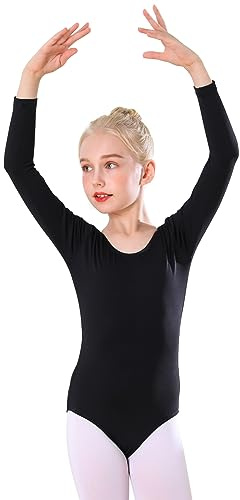 Bezioner Balettkläder för flickor, barn, balettdräkt, långa ärmar, dansbody för 3–12 år, svart, 130/140 cm(8-10 År)