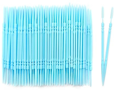 100pcs Kunststoff Doppelkopf Dental Picks Weiche Zahnseide Picks Interdentalbürste Flosser Sticks Tragbare Oral Dental Pinsel Reinigungswerkzeug (Blau)