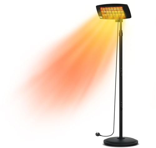 Patio Heater Outdoor Electric Patio Heater 2000W Free Standing with Remote Outdoor Quartz Electric Heater for Restaurants, Cafes, Gardens