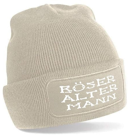 Herzbotschaft Beanie Strickmütze mit Spruch | Böser Alter Mann | Creme | Unisex SoftTouch angenehm weiche und warme Wintermütze | OneSize Einheitsgröße für Erwachsene