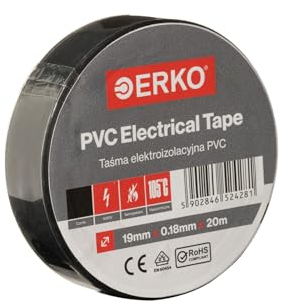 ERKO Nastro Isolante elettrico nero 19 mm x 20 m PVC Per isolare Riparare e legare, nastro adesivo, Per tensioni fino a 6 kv, elettrici professionali, flessibile, autoestinguente