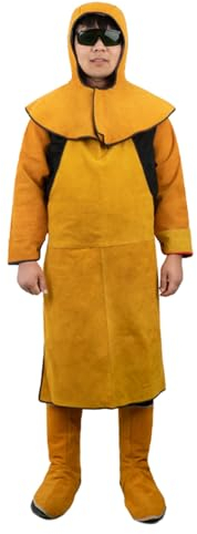 MECKOZ Combinaison De Protection Pour Soudeur Protège-pieds En Peau De Vache Chapeau Anti-brûlure Tablier De Soudure Protecteurs De Manches