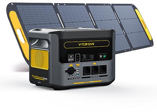 VTOMAN FlashSpeed 1500 Station Électrique Portable 1548Wh avec 200W Pro Panneau Solaire - 1500W(Pic 3000W) LiFePO4 Batterie, Charge Rapide 100% en 1H,100W USB-C Générateur Solaire pour Camping, Pêche