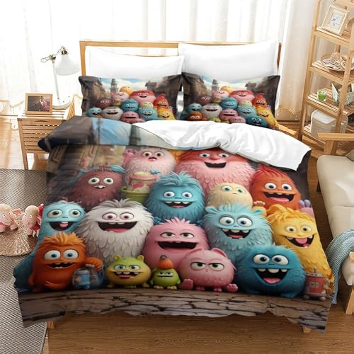 ZHUICHENG Mostri Copripiumino Da 3 Pezzi,set Di Biancheria Da Letto Con Stampati in 3D,federe,cerniera Nascosta,Piccoli mostri Copripiumino Sportivo in Microfibra Facile Da Pulire Super re（260x220cm）
