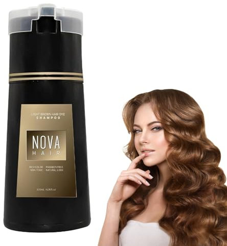 Nova Hair Dye Haarfärbeshampoo Hair Dye Haarfärbeshampoo,Hair Dye Shampoo 3-in-1 Haarfarbe, Kommt mit Einem Vierteiligen Haarfärbeset Natürliches Haarfärbeshampoo (Hellbraun)(200ml)