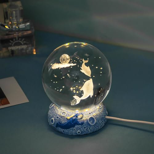 3D Kristallkugel Nachtlicht, Sonnensystem Glaskristallkugel mit Ständer USB Powered Kreative Nachtszene Astronomie LED Ball Lampe für Zuhause Tischdekorationen Geburtstag Weihnachtsgeschenke