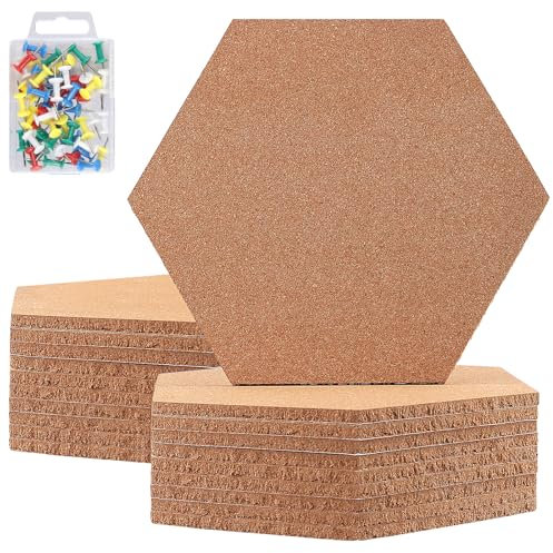 ZEONHEI Lot de 20 tableaux hexagonaux en liège de 20 x 17,5 cm, 6 mm d'épaisseur, tableau d'affichage hexagonal, tableau d'affichage mural en liège avec 50 punaises pour images, photos, dessin à faire