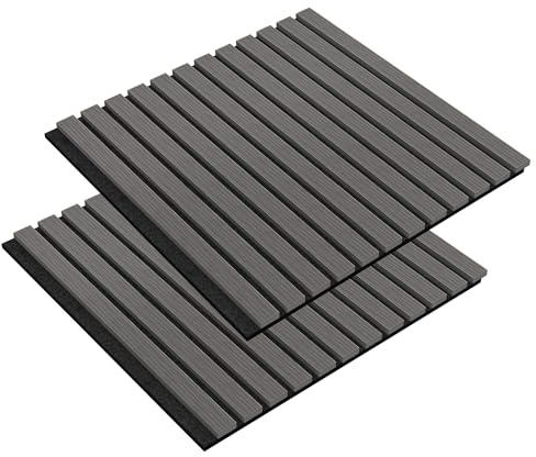 FIVMEN 2 Stück Akustikpaneele 60x60 cm Wandpaneele Holz Holzpaneele Wand Schallschutz mit Holzoptik Furnier Acoustic Panel Wandverkleidung Schallschutzplatten Lamellenwand, Schwarz