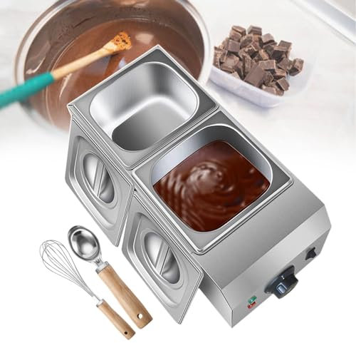 pealiritansemen Pentola elettrica commerciale per fondere cioccolato, 2 serbatoi macchina riscaldante per formaggio cioccolato, materiale in acciaio inossidabile, riscaldamento uniforme, con kit di