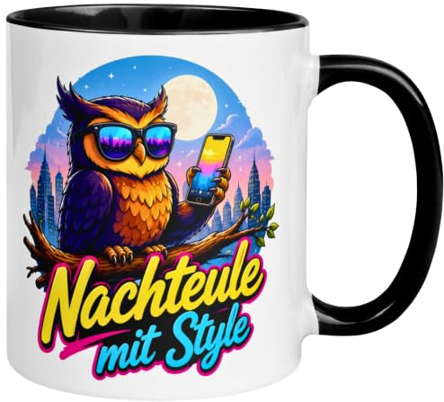 Tasse Eule | Nachteule mit Style | Nachtschicht Geschenk Kaffeebecher