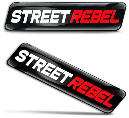 Biomar Labs 2 x 3D Gel Silikon Aufkleber Stoßstange Abziehbilder Emblem Tuning für Auto Motorrad Helm Fahrrad (Schwarz Rot Street Rebel KS 117)