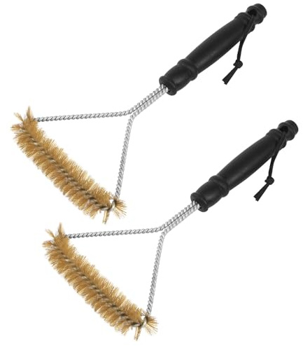 2 Stück Grill Bürste, Grillbürste Messing Grillrost Reinigungsbürste Wärmedämmung Drahtbürste Grill Grillbürste Dreieckig, Grillbürste Edelstahl für Grillrost Gasgrill Holzkohlegrill Grill Zubehör