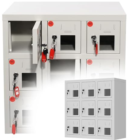 Jievmrs Armadietto per Telefoni Cellulari Armadietto Metallico Portacellulare, Armadietti Portacellulare Tascabili con Serratura e Chiave Individuali, Contenitore Portacellulare per Studenti(9 Slots)