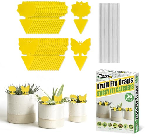 Katcha Fruit Fly Traps - Fruit Fly and Gnat Killer Sticky Bug Insect Killer Double-sided Yellow Insect Catcher Sticky Bug Killer for Houseplant Indoor and Outdoor (36)