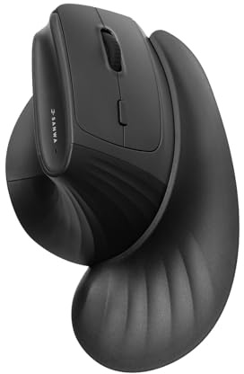 SANWA Souris Ergonomique Sans Fil pour Grande Mains, Souris Verticale Silencieuse avec Repose-poignet Amovible, 3 Appareils (2,4G + 2 BT5.4), 1000-4000 DPI, Compatible avec Mac, Windows, Laptop, Noire