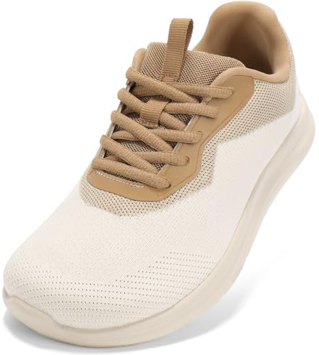 STQ Zapatillas de correr anchas para mujer, ligeras, zapatillas anchas, cómodas, ortopédicas, para juanetes, dedos en martillo, odema, beige marrón, 40 EU Ancho