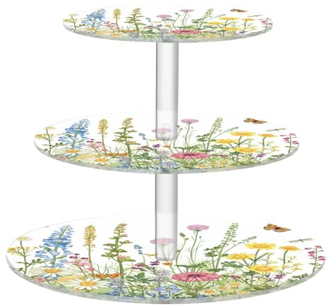 Blueangle 3-Tier Round Cupcake Stand – Colorful Herbs and Flowers Acrylic Dessert Tower, Non-Slip Tiered Dessert Stand for Baby Shower, Birthday, Wedding Party （544）
