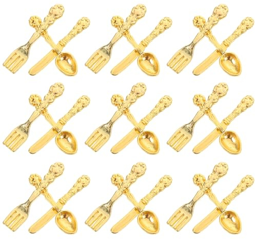 TOYANDONA Juego de Vajilla para Casa de Muñecas 12 Piezas Mini Cubiertos de Aleación Dorada Modelo Micro Accesorios para Juguetes de Mobiliario y Decoración