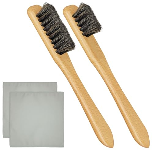 Set di pennelli per dettagli in crine di cavallo, 2 misure di spazzole per la pulizia dell'argento + 2 panni per la pulizia dell'argenteria, set per lucidatura, posate, metallo, argenteria, gioielli