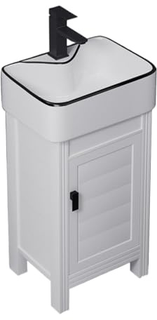 LQAIomn Pedestal Sink Small Bathroom Vanity Sink with 1-Door Metal Aluminum Cabinet, Ceramic Basin Top Pedestal Sink with Faucet and Drain Kit, Floor Standing(B-L)