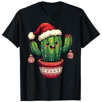 Cactus Santa Hat Funny Christmas Xmas Men Women Kids T-Shirt