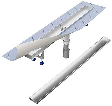 Aquabad Duschrinne SDS Pro 120 cm gebürsteter Edelstahl inkl. Haarsieb, Abgang senkrecht, befliesbare Mulde, linearer Bodenablauf, Komplettset
