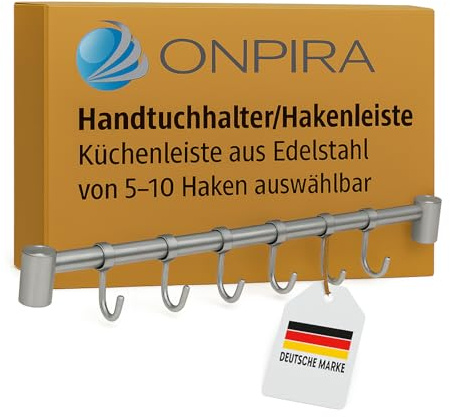 Edelstahlmarkenshop Hakenleiste Edelstahl Küche Bad – Modern & Rostfrei | Wand Handtuchhalter mit 5-10 Haken | Utensilienhalter für Flur Garderobe | Hochwertige Küchenleiste (9 Haken)
